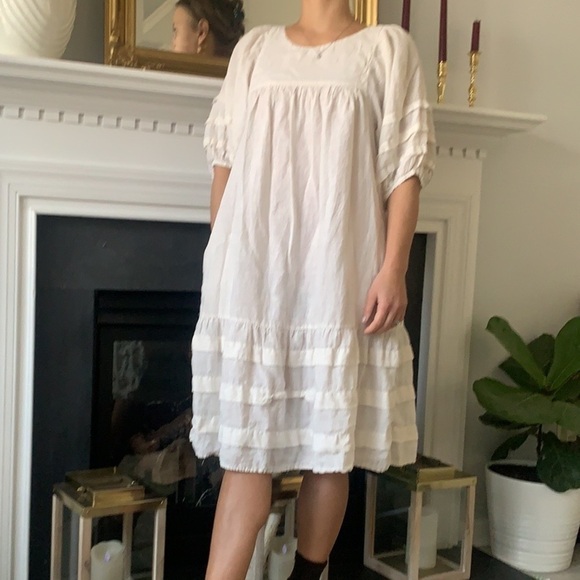 120% Lino Linen Esterino Dress Linen Maxi balloon sleeves bohemian romantic - Picture 14 of 14